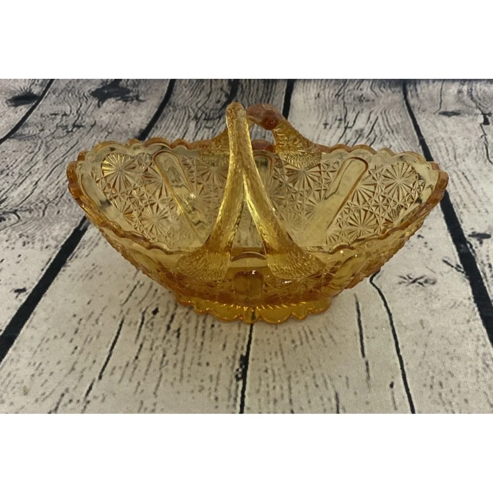 VTG Fenton Amber Glass Basket Split Handle #1939